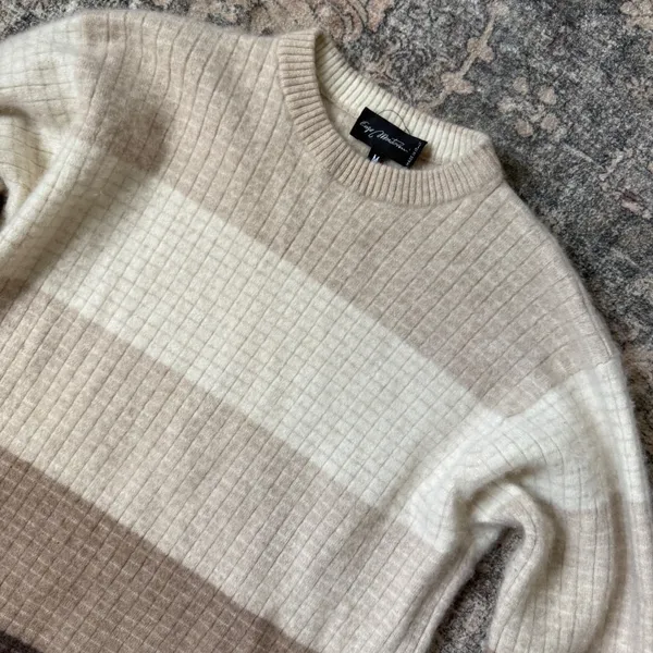 Enzo Mantovani Italy 100% Cashmere Sweater Womens M Brown Neutral Colorblock - Image 3