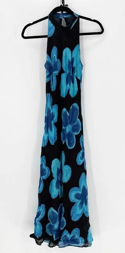 Vintage 90s Tessuto big blue tropical teal Floral Dress size S summer maxi - Image 2