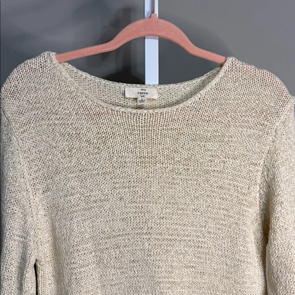 Entro Cream Fringe‎ Hem Sweater Tunic Size L Boho Chic Cozy Knit - Image 2