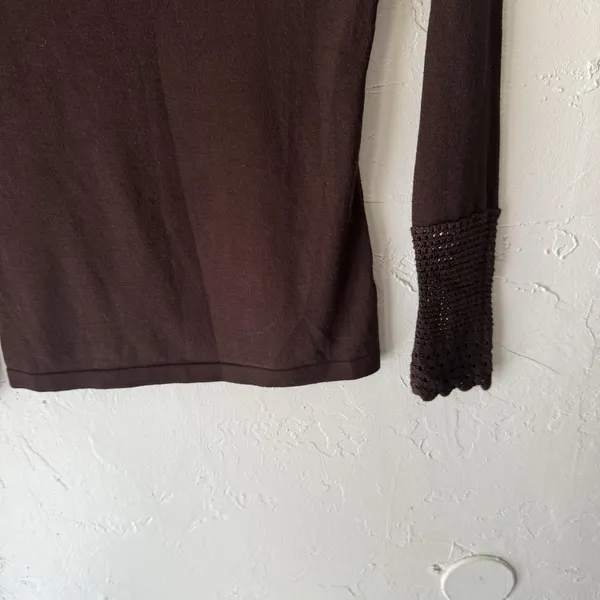 Venus Sweater Y2k‎ Small Brown Crochet Trim Long Sleeve Pullover Fairy Top - Image 3