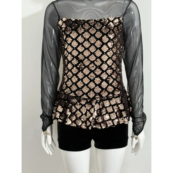 Weissman Dance Costume Black Gold Sequin Glam Dancecore Competition Medium Adult - Image 5