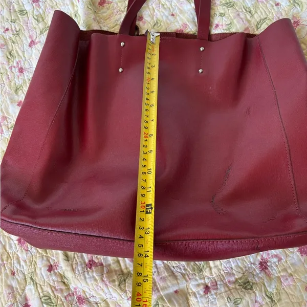 Fiore genuine Red Leather Tote red Crimson Grunge - Image 5