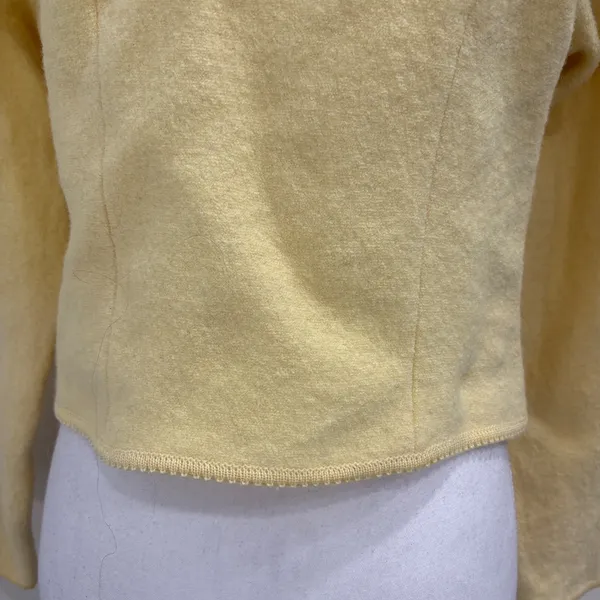 VTG Geiger Tyrol Butter Yellow Boiled Wool Sweater Jacket Floral Embroidered S - Image 7