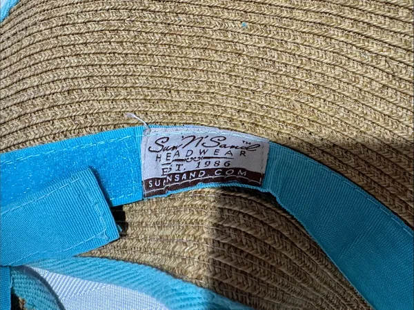 Natural Straw Visor with Aqua Trim Tan - Image 2
