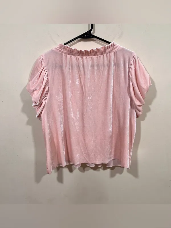 Free People Velvet Women's Pink Ruffled Top large babydoll EUC - Image 8
