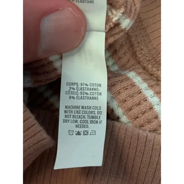 OFFLINE By Aerie Sweater Womens Small Beige Striped Waffle Knit Boat Neck Soft - Image 10