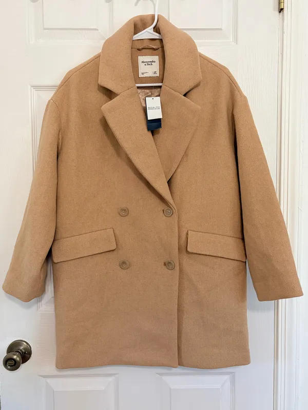 Abercrombie & Fitch Camel Double Breasted Coat XS Petite Old Money Quiet Luxury - Image 2