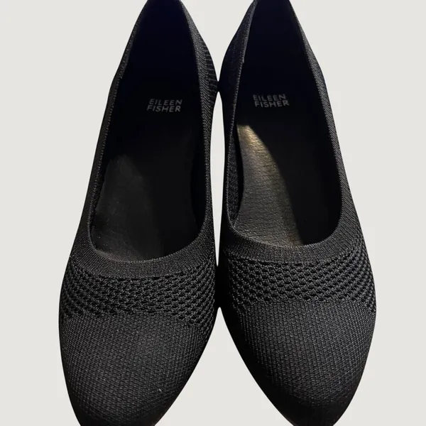Eileen Fisher Gabby Pumps Womens 8 Black Stretch Knit Pointed Block Kitten Heel‎ - Image 4