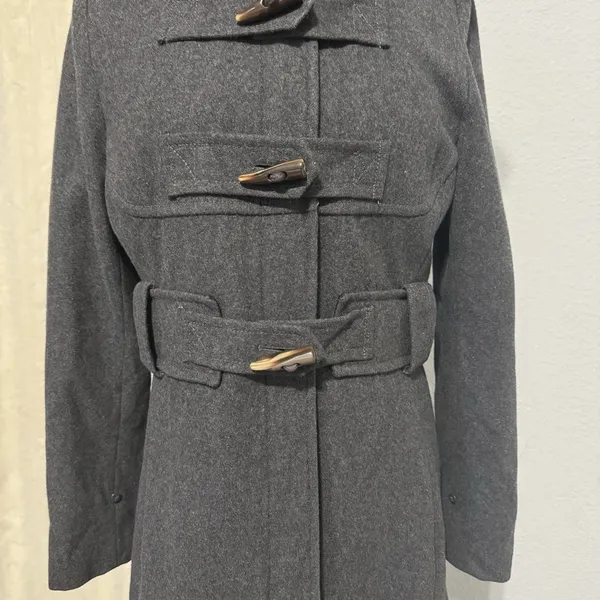 Anthropologie Elevenses Deep Woods Toggle Coat Wool Blend Faux Fur Gray size 10‎ - Image 5
