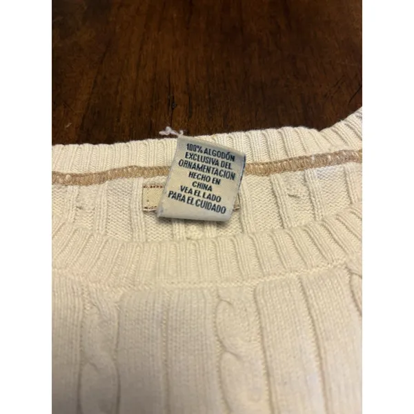 IZOD Womens Cable Knit Sweater White Crew Neck Cotton Size M Preppy Classic Y2K - Image 6