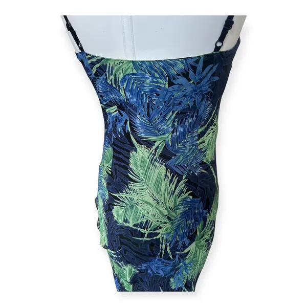 Vintage 90s Y2K Eva Blue Beaded Tropical Print Slip Dress S Fairycore Coquette - Image 8