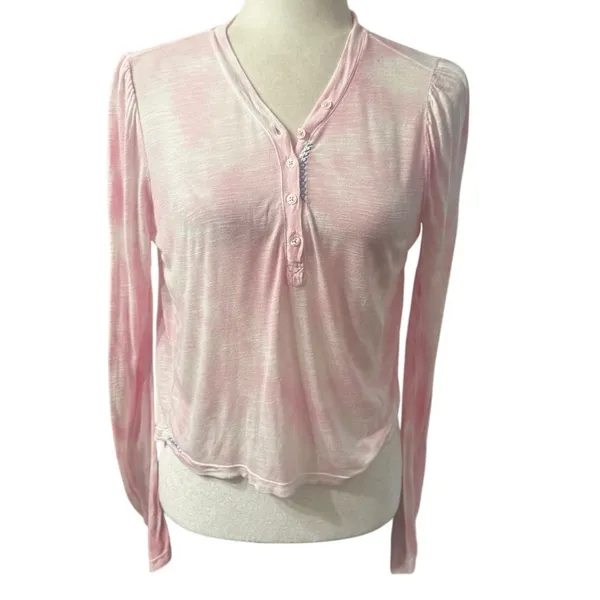 LoveShackFancy Toddy Henley Pure Pink Tie Dye Sheer Long Sleeve Top XS - Image 2
