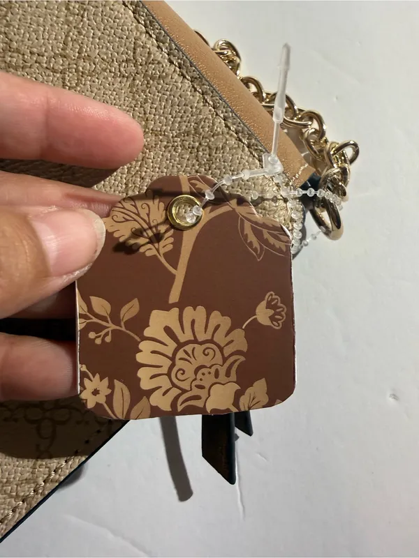 Beige Monogram Crossbody Bag Gold Chain Tan - Image 4