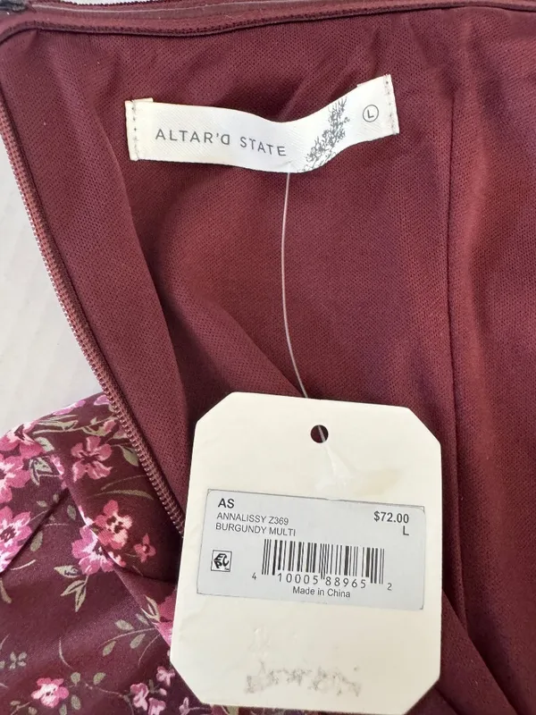NWT Altar’d State Analissy Burgundy Satin Floral Strapless Mini Dress sz L Large - Image 6