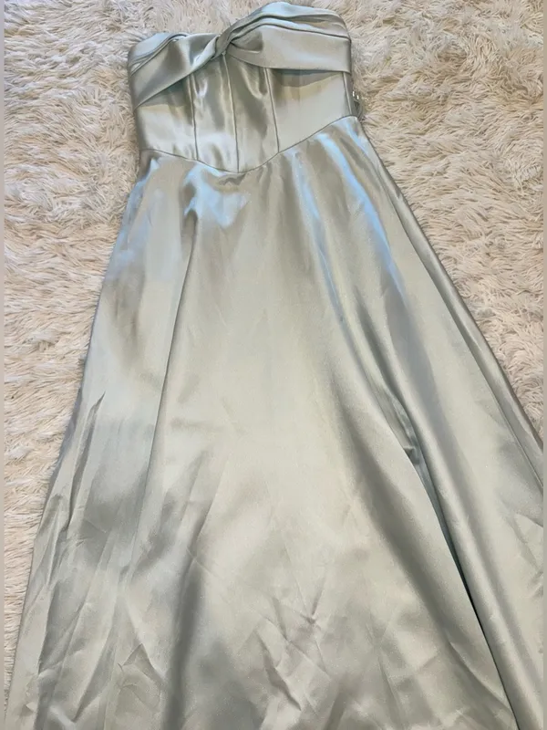 NEW Alfred Sung Bow Strapless twist cuff neck gown mint green D888 sz 4 - Image 5