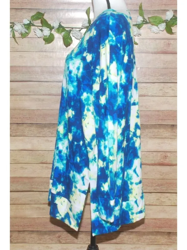 Masseys Blue Tie Dye Stretchy Pullover Tunic Top Size XL Stretch Long Sleeve - Image 4