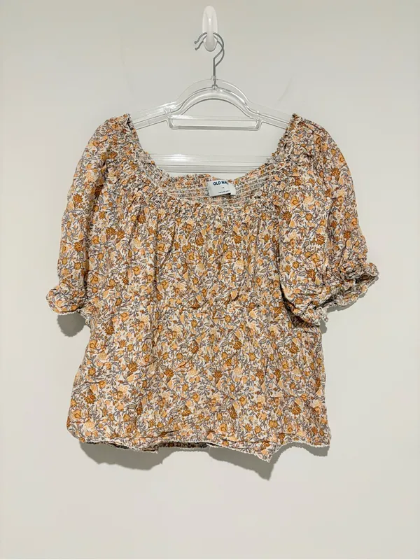 Old Navy Amber Floral Off-Shoulder puff Peplum Top Smocked Back and Lace Trim XL - Image 2