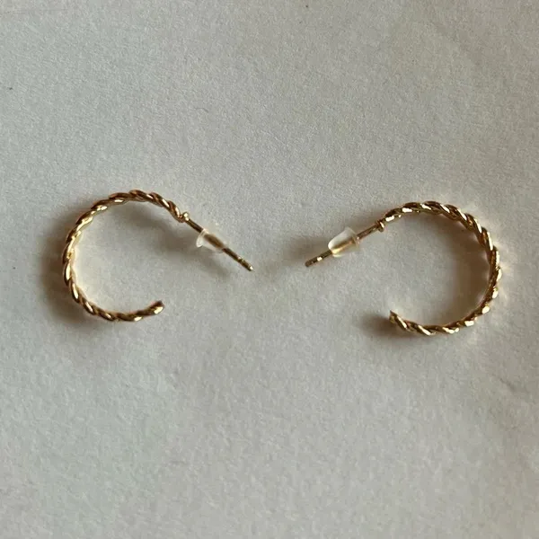 3/$20 Gold Plated Twisted Braided Thin Circular Hoop Earrings 1” Stud - Image 2