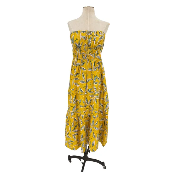 Anthropologie Somerset Strapless Maxi Dress Yellow Floral Tiered Size Small - Image 3
