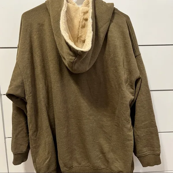 Aerie Olive Green Fuzzy Hoodie Sweatshirt - Image 3