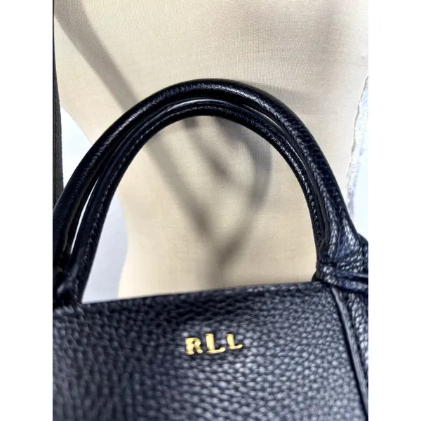 Lauren Ralph Lauren Andover Black Pebbled Tote Satchel Crossbody Bag Gold RLL - Image 10