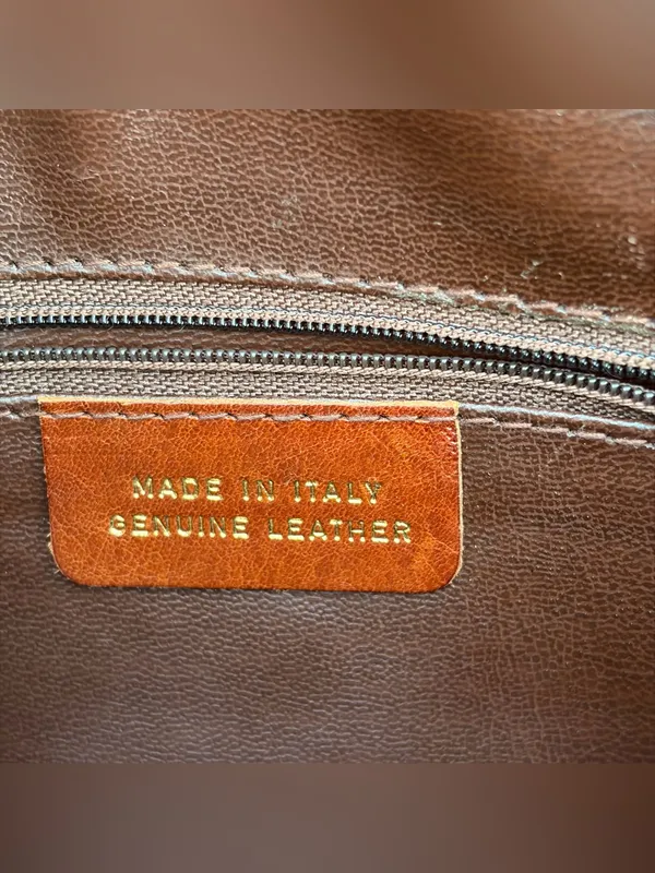 Vintage Made in Italy Embossed Tooled Leather Suede Crossbody Bag Brown Boho - Image 3