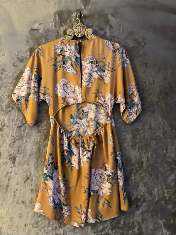 Vintage Billabong Mustard Floral V-Neck Midi Dress Women’s Size M - Image 2
