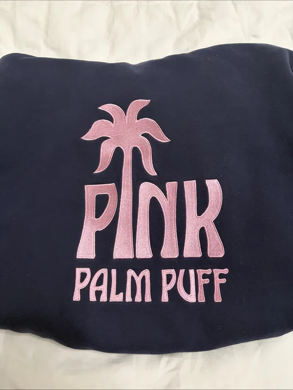 Pink Palm Puff Navy Logo Hoodie - Image 3