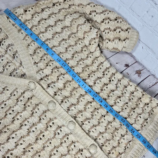Charter Club Wool Blend Beige Brown Crochet‎ Knit Cardigan Sweater L 3/4 Sleeve - Image 7