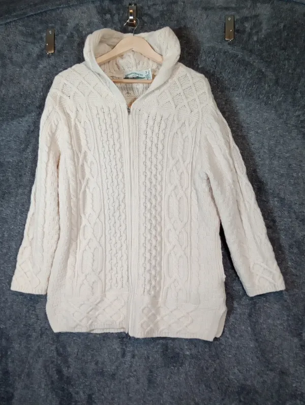 Aran Crafts Ireland Cable Knit Merino Wool Fisherman Cabincore Full Zip Sweater - Image 3