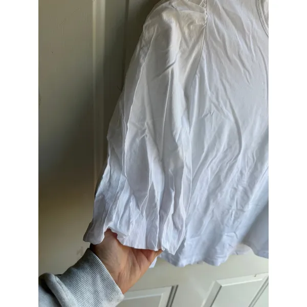 Veronica Beard Women's White Crew Neck Pima Cotton Puff‎ Sleeve Top Sz M - Image 3