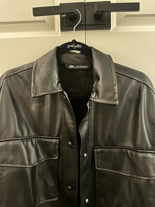 ZARA Leather Jacket Black Faux - Image 2
