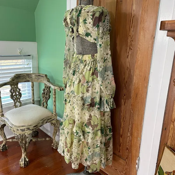 NWT ASOS DESIGN Tiered Ruffle Floral Strappy Lace Up Back Midi Dress ~ 6💛 - Image 12