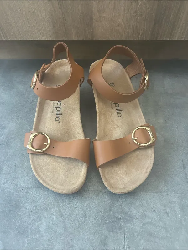 Birkenstock Soley Ring Buckle Wedge Sandals Natural Leather Cognac 39 8-8.5 - Image 3