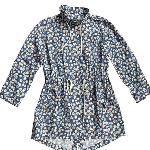 Madewell Preppy Ruffle-Neck Anorak‎ Raincoat French Floral Blue Moon Size Smalll - Image 8