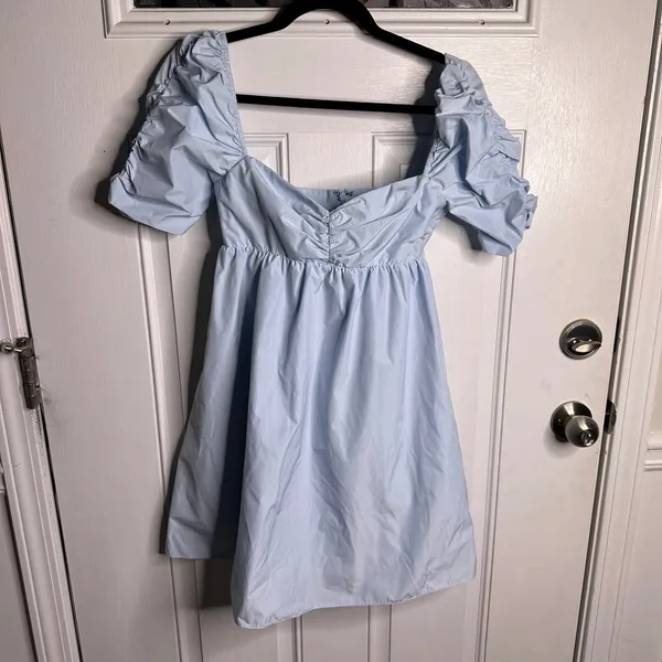 Amanda Uprichard Ariana dress blue babydoll coquette puff‎ sleeves small cottage - Image 2