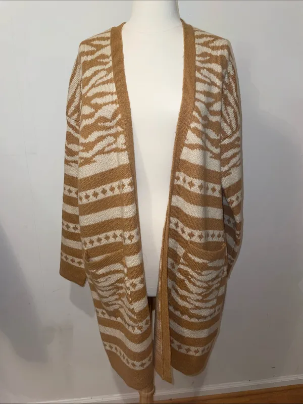 Lulu's Camel & Cream Open-Front Zebra Print Cardigan Size Medium NWT!! - Image 2
