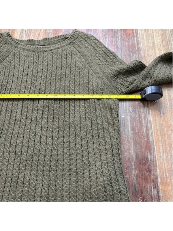 Massimo Dutti Cotton Cashmere Cable Knit Sweater Olive Green Small - Image 9