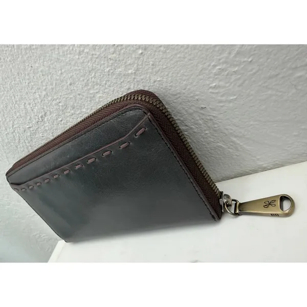 HOBO International Leather Zip Around Wallet Gray Whipstitch Organizer - Image 3