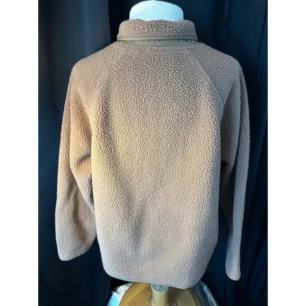Fashion Tan Brown Sherpa Fleece Jacket Snap Button Front Size M 7078 - Image 4