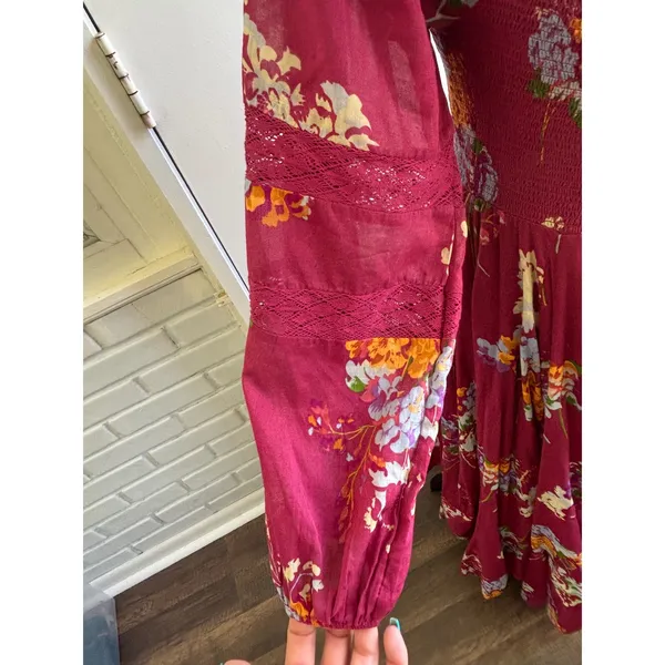 Free People Morning Glory Maxi Dress Small smocked lace boho cowgirl‎ maximalist - Image 4