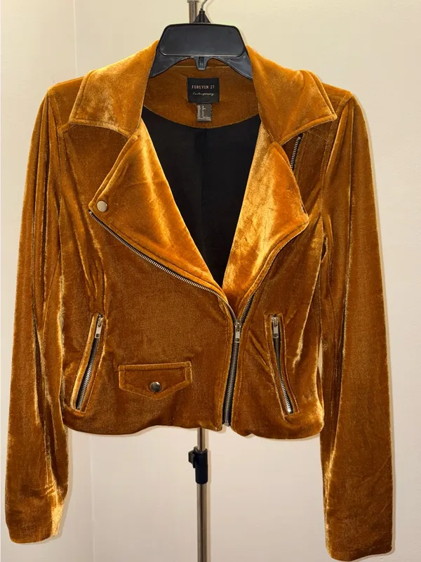 Forever 21 Velvet Moto Jacket in Mustard Gold - Image 2