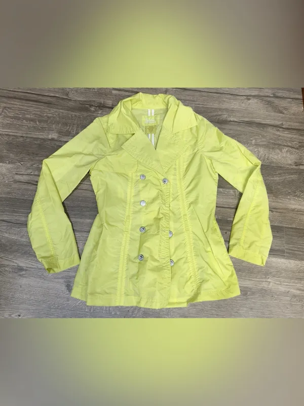 Joujou Women’s XL Lime Yellow Waterproof Double Breasted Rain Jacket - Image 3