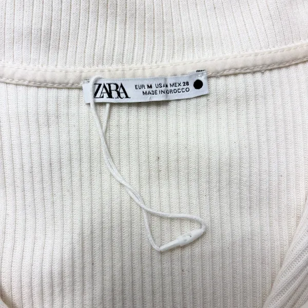 ZARA Sweater Dress Ivory Short Sleeves Quarter Zip Ribbed Knit Size Size M‎ - Image 6