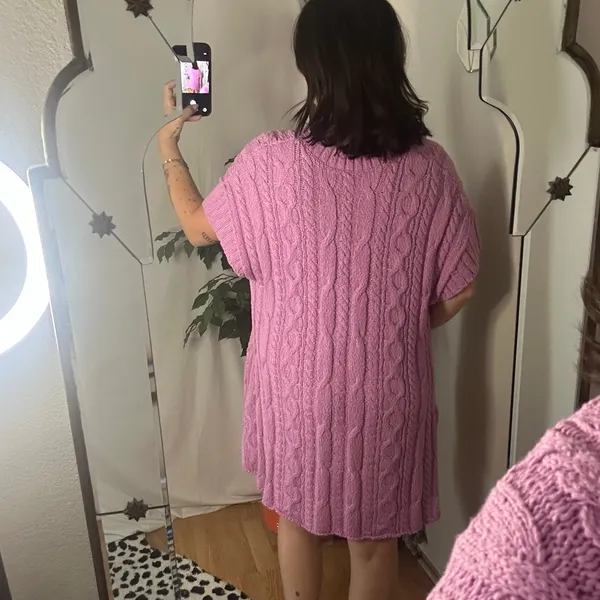 Free People Swingin Swing Cable Knit Vest Mini Sweater Dress Lilac Size Medium - Image 4