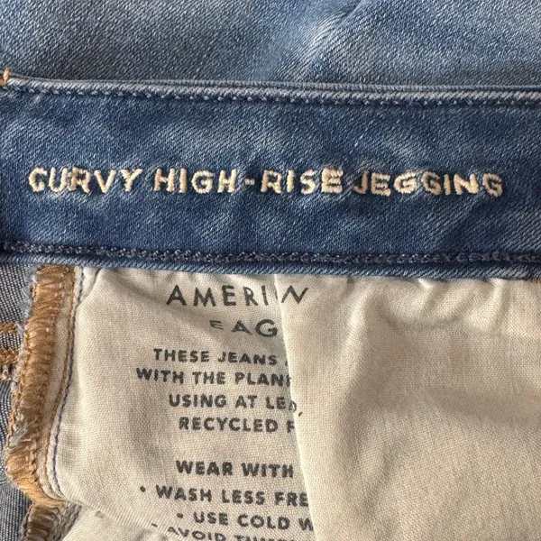 American Eagle SZ 4 Curvy Hi-Rise Jeggings Jeans Stretch Zip-Fly Pockets Whisker - Image 11