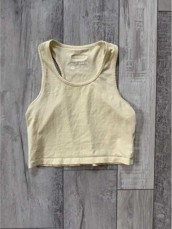 Alphalete LifeStyle Fit Cropped Yellow Cotton Racerback Tank Top size medium - Image 5