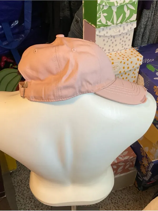 Pink Distressed Baseball Cap with Navy Script - Image 4
