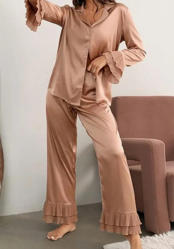 Verdusa Women’s Satin Ruffle Pajamas - Image 12