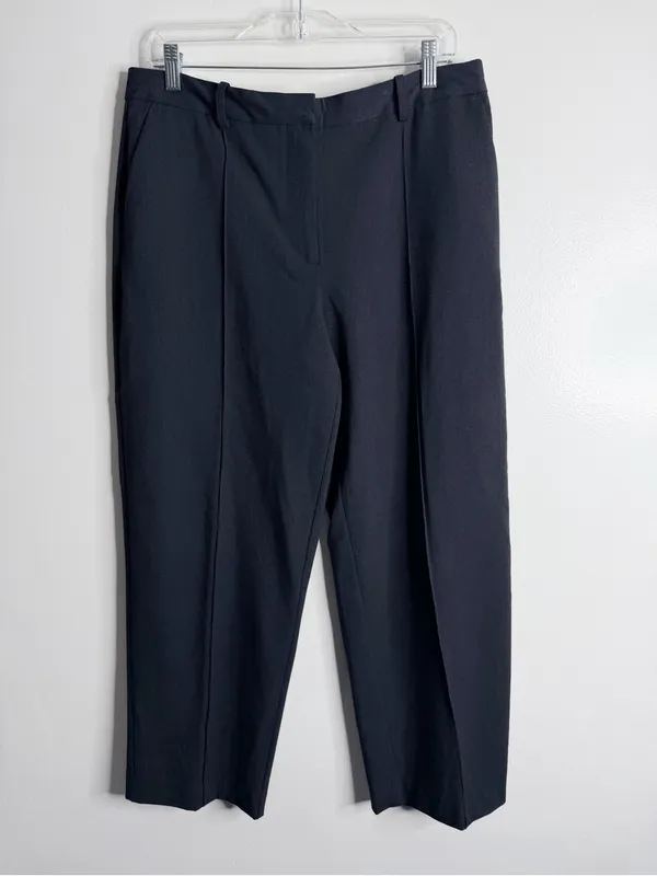 ZARA Navy Straight Leg Trouser Pant Pintuck Large Careerwear Business Casual - Image 2